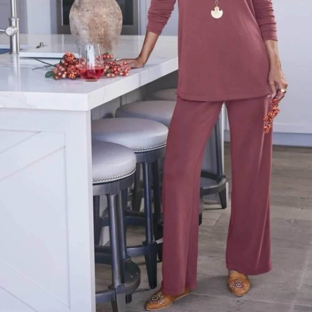 Soft Surroundings Well Being Wide Leg Pants Size XL Maroon Modal Blend Lounge